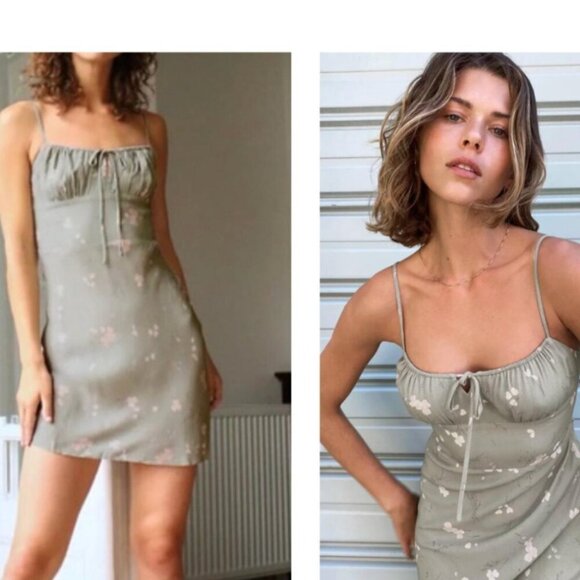 Aritzia Wilfred Bellow Mini Dress Sage Frost Green Floral Size 4 - Picture 2 of 8